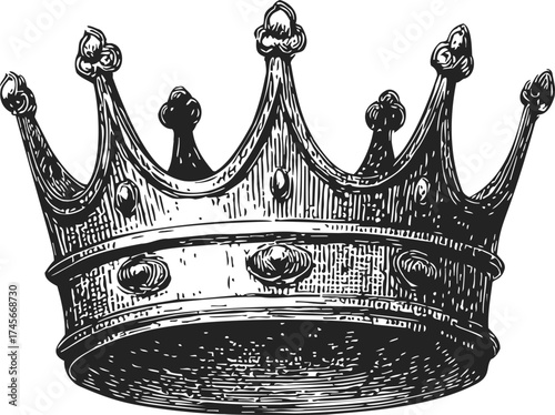 Crown sketch, hand drawn vintage royal headpiece with ornate details — stock vector