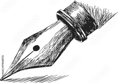 Fountain pen nib sketch hand drawn detailed illustration of classic writing instrument — stock vector