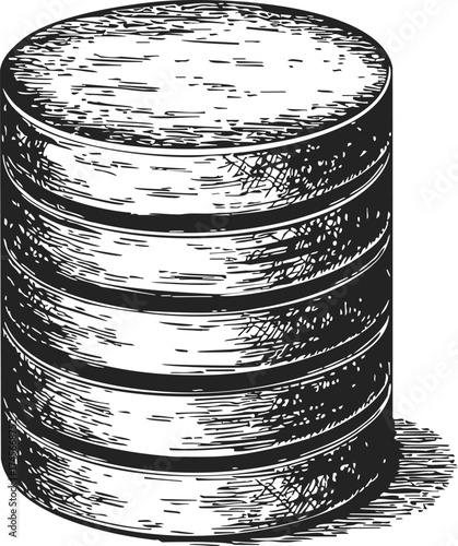 Wood barrel sketch, hand drawn vintage style with textured shading — stock vector