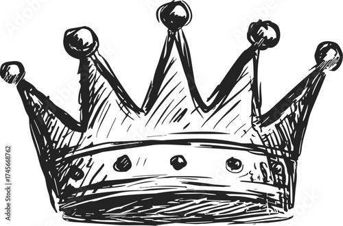 Crown sketch hand drawn royal tiara with bold lines and jewel details — stock vector