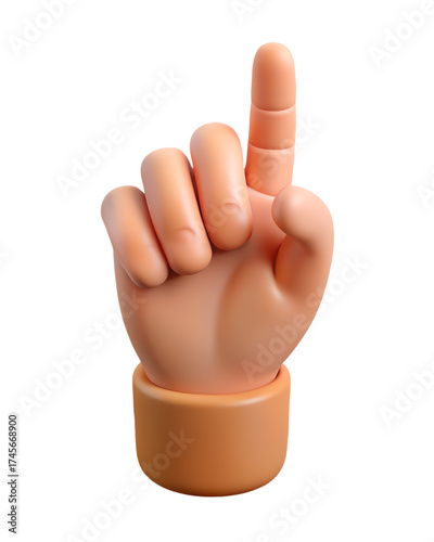 3D Cartoon Hand Pointing Up Gesture Isolated on Transparent Background for UI Design and Notifications