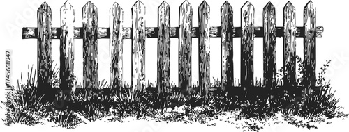Wooden fence picket boundary hand drawn sketch illustration with grass — stock vector