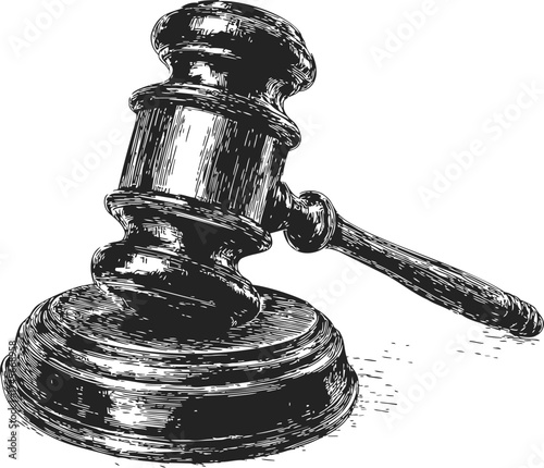 Gavel sketch hand drawn with sound block, detailed courtroom symbol — stock vector