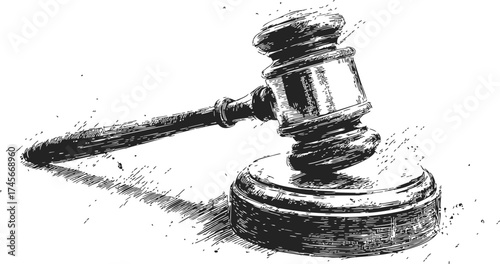 Gavel sketch hand drawn with sound block in black and white — stock vector