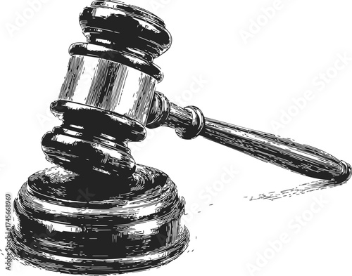Gavel wooden hammer sketch hand drawn legal justice symbol — stock vector