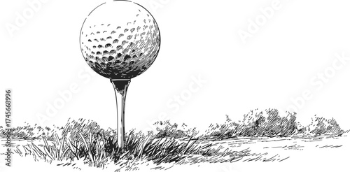 Golf ball on tee hand drawn sketch illustration — stock vector
