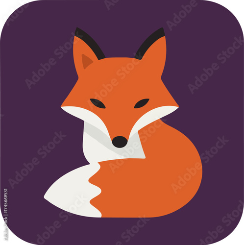 Portrait of a fox with orange fur and white patch on dark purple background