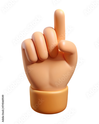 D Cartoon Hand Pointing Up with Raised Index Finger Isolated on Transparent Background for Interface Design
