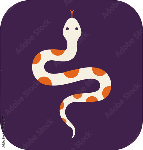 White serpent with orange circular markings on dark purple background