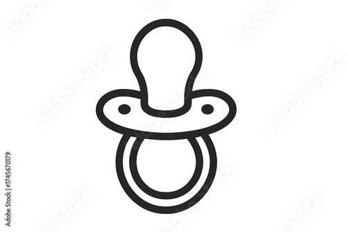 Baby pacifier icon, simple line art vector illustration. Soother or dummy symbol for newborn and infant care. Isolated childhood object for calming and comfort concept.