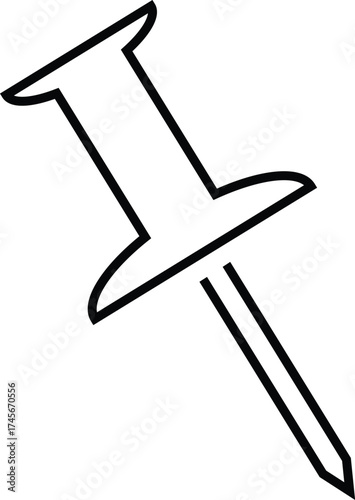 Push pin icon symbol in black color solid outline flat style. social media, Instagram pin icon. needle, pinned, attach, and note symbol. outlined, flat, vector icon, thumbstick, Paperclip