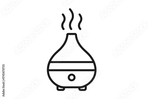 Essential oil diffuser icon. Aromatherapy vector illustration. Aroma humidifier with steam. Wellness, relaxation, and spa concept. Air purifier for healthy living outline symbol.