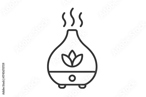 Essential oil diffuser icon. Aromatherapy humidifier line art. Aroma therapy relaxation and wellness symbol. Spa treatment, air freshener. Scent fragrance vapor vector.