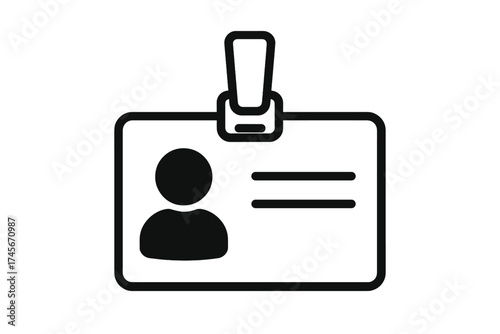 Identification badge icon vector. ID card for security, corporate pass. Employee, staff, press, visitor name tag. Personal identity document concept. Lanyard card holder.