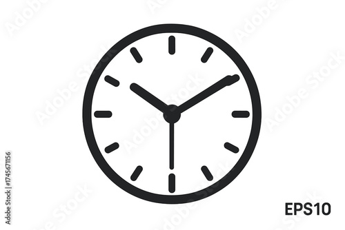 Clock icon in trendy flat style. Time symbol for web, logo, app, and UI design. Simple vector illustration of a watch face isolated on white background. Time management concept.