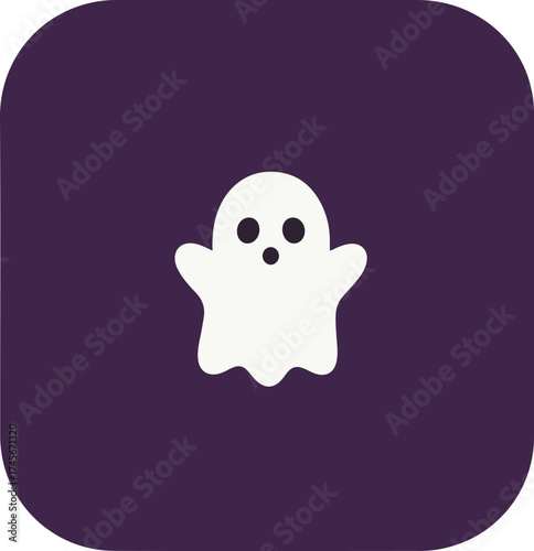 Minimalist illustration of a ghostly figure with a surprised expression on a dark purple background