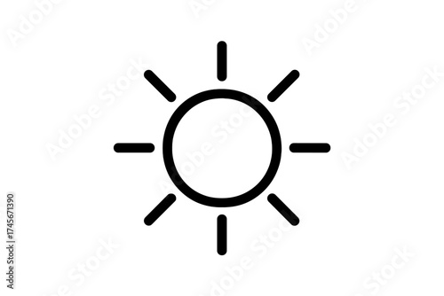 Sun icon vector. Weather symbol in simple line style. Sunshine, sunny day, light, and brightness concept. Minimalist linear pictogram for web, app, logo, UI, UX design. Isolated.