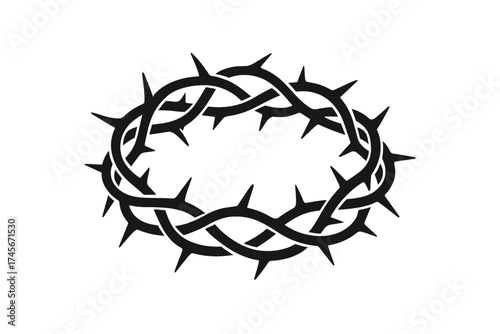 Crown of Thorns vector icon. Black thorny wreath as a Christian religious symbol of the passion of Christ. Spirituality and suffering concept isolated on white background.