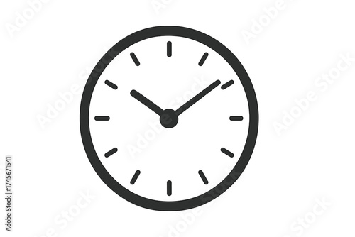 Clock icon vector. Simple time symbol in flat, minimal line style. Watch face with hour and minute hands. Concept of timer, schedule, deadline, time management, punctuality.