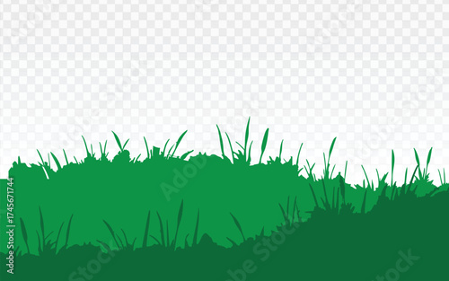 Green grass silhouette vector illustration forming a decorative border for backgrounds. This clean, natural design is perfect for spring themes, website footers, nature projects, and outdoor digital 