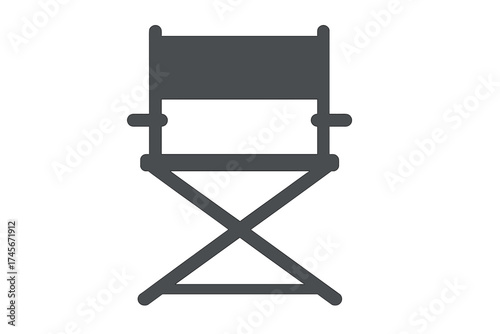 Director chair icon. Film production symbol. Movie making and cinema concept. Hollywood director seat for filmmaking, casting, or acting. Entertainment industry vector illustration.