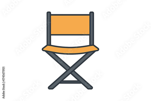 Director chair icon. Film production symbol. Cinema seat for movie producer or actor. Hollywood furniture. Foldable portable camping or fishing chair vector flat illustration.
