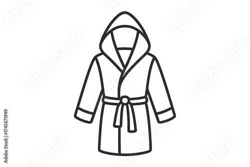 Bathrobe line icon vector. Spa hotel robe with hood and belt. Simple outline symbol for relaxation, comfort, and wellness. Homewear, lounge wear graphic for a cozy morning.