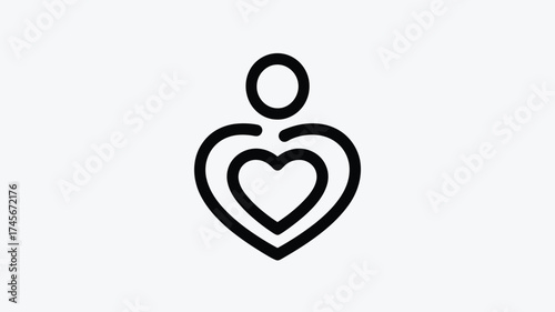 Abstract heart and person icon simple line art vector illustration isolated on white background for logo or graphic design