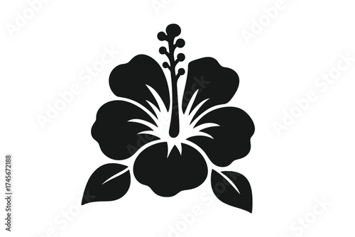 Hibiscus flower icon vector silhouette. Simple black floral illustration. Tropical summer plant symbol. Hawaiian aloha exotic nature blossom. South Korea national flower symbol.