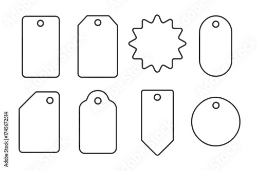 Set of sale tags and labels template, blank discount price tags for special offers, shopping labels collection with various shapes, vector illustration on transparent white background