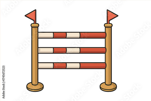 Equestrian barrier for show jumping. Horse race obstacle icon. Hippodrome competition or training equipment symbol. Cartoon vector illustration of a fence isolated on white.