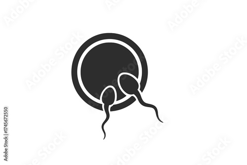 Fertilization process icon. Conception, human reproduction concept. Sperm and egg cell. Pregnancy symbol. Medical biology science illustration. Vector graphic isolated design.