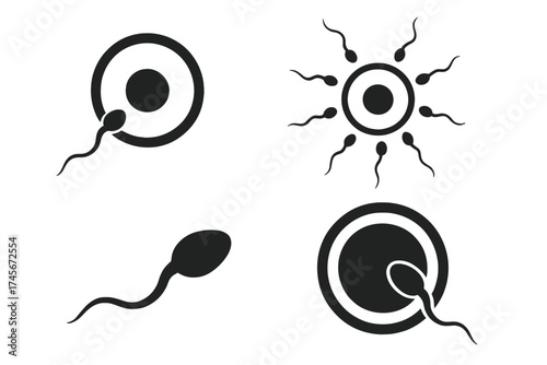 Fertilization and conception icon set. Sperm and egg cell. Human reproduction, pregnancy symbol. Vector for gynecology, biology, science, infertility, and IVF clinic concepts.
