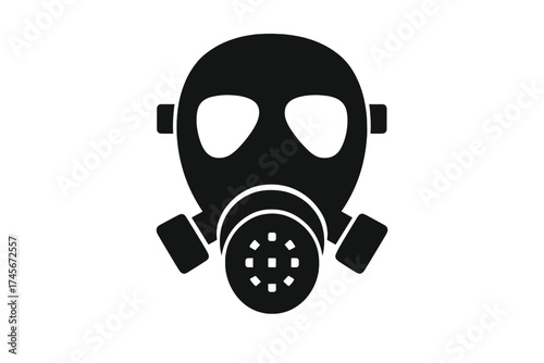 Gas mask vector icon. Respirator silhouette for chemical, toxic, biological, and nuclear protection. Firefighter safety equipment. Emergency breathing apparatus symbol.