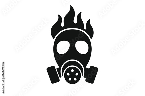 Fire gas mask icon silhouette. Firefighter safety equipment symbol. Concept of emergency, disaster, protection, chemical hazard, toxic, danger, apocalypse. Vector respirator.