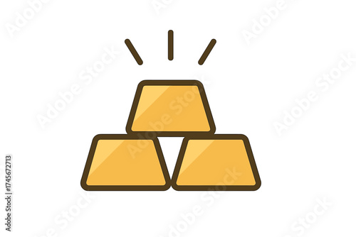 Gold bars flat icon. Stack of golden ingots. Shiny bullion symbol of wealth, success, and finance. Treasure investment concept. Vector illustration for banking or economy.