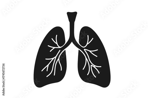 Human lungs icon vector. Anatomy of respiratory system. Pulmonary organ silhouette. Medical, health, science symbol for pulmonology, asthma, or cancer diagnosis concept.