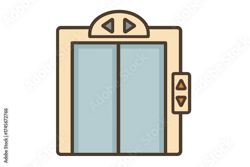 Elevator icon vector illustration. Lift symbol with closed doors and up down buttons. Modern flat cartoon graphic design for business, office, hotel or public building.