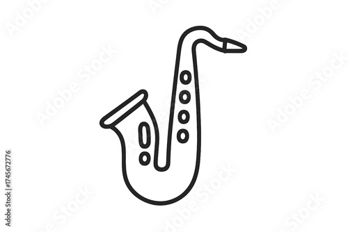 Saxophone icon in a simple outline style. Vector illustration of a jazz musical instrument. Symbol for blues, soul, and classical music. Brass wind instrument for band or orchestra.
