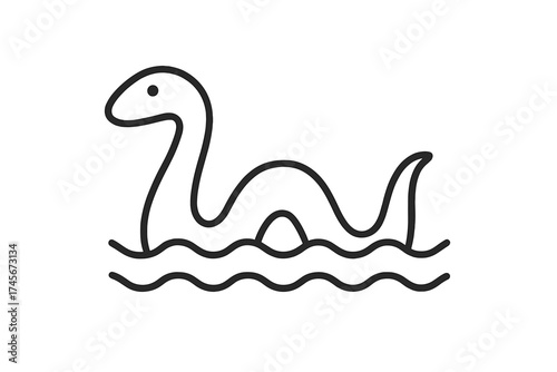 Loch Ness monster icon, simple outline style. Scotland symbol stock vector illustration. Nessie, the mythical creature from Scottish folklore, drawn in minimal line art.