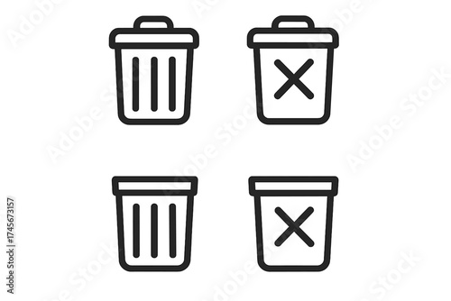 Set of Trash Can Icons, Remove and Delete Symbols, Filled Line Style Vector Illustration for Web Design, Logo, App, UI Elements on White Background