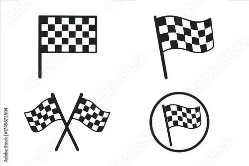 Checkered flag vector icon set. Racing finish line symbol collection. Motorsport competition and victory concept. Waving chequered flag illustration for auto or car race.