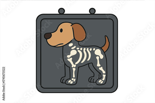 Dog x-ray cartoon vector illustration. Pet medical checkup on radiography film. Veterinary diagnostics concept. Animal skeleton, bones anatomy for vet clinic or puppy health care.