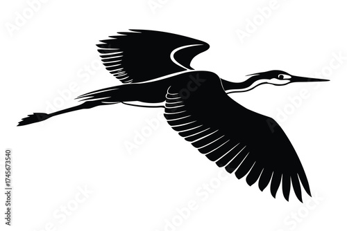 flying heron silhouette vector icon