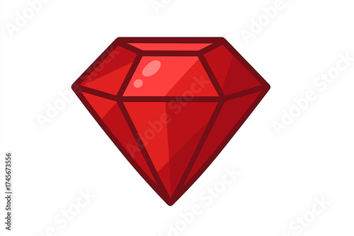 Red ruby gem icon. Precious gemstone crystal. Vector illustration of a luxury jewel. Isolated brilliant diamond shape for jewelry design. Shiny treasure graphic symbol, flat cartoon.
