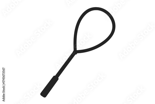Pet capture noose icon for animal control. Vector symbol for veterinary clinic, shelter, or catching stray dogs. Animal catcher pole tool for rescue and safety. Black silhouette.