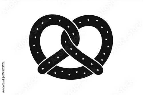 Pretzel icon, German food symbol for Oktoberfest beer festival. Salty pastry snack from bakery. Traditional bavarian bread. Black silhouette vector illustration for logo design.