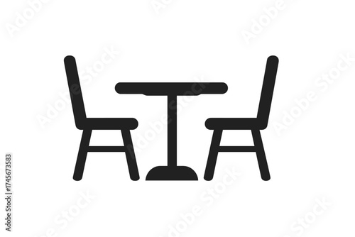 Restaurant table with chairs icon. Dining furniture vector illustration. Cafe, bistro, or canteen sign. Simple black silhouette for a dinner, lunch, meeting or date concept.