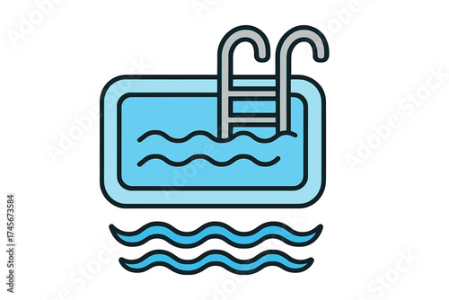 Swimming pool line icon. Water swim symbol. Summer vacation, resort, and hotel sign. Healthy lifestyle and sport concept. Vector illustration isolated on white background.