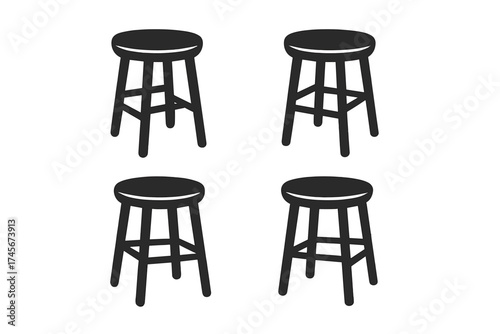 Stool icon set. Vector collection of classic wooden kitchen or bar stools. Furniture silhouette symbol for web and mobile. Minimalist interior design element. Seat graphic.